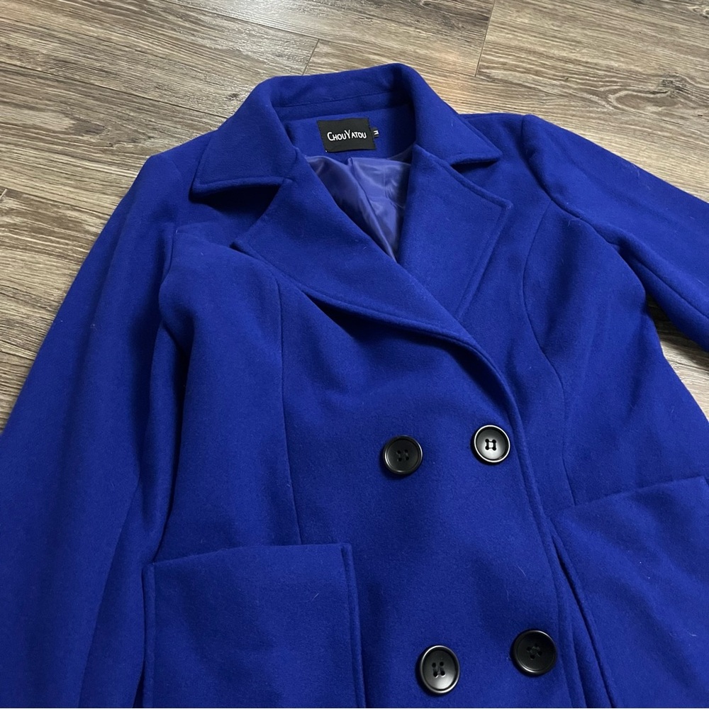 Wool Blend Chou Yatou Double Breasted Tailored Coat (Royal Blue) Size M - Picture 4 of 8